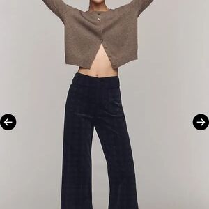 Maeve Colette Wide-Leg Corduroy Plaid Pants in Dark Navy Anthropologie